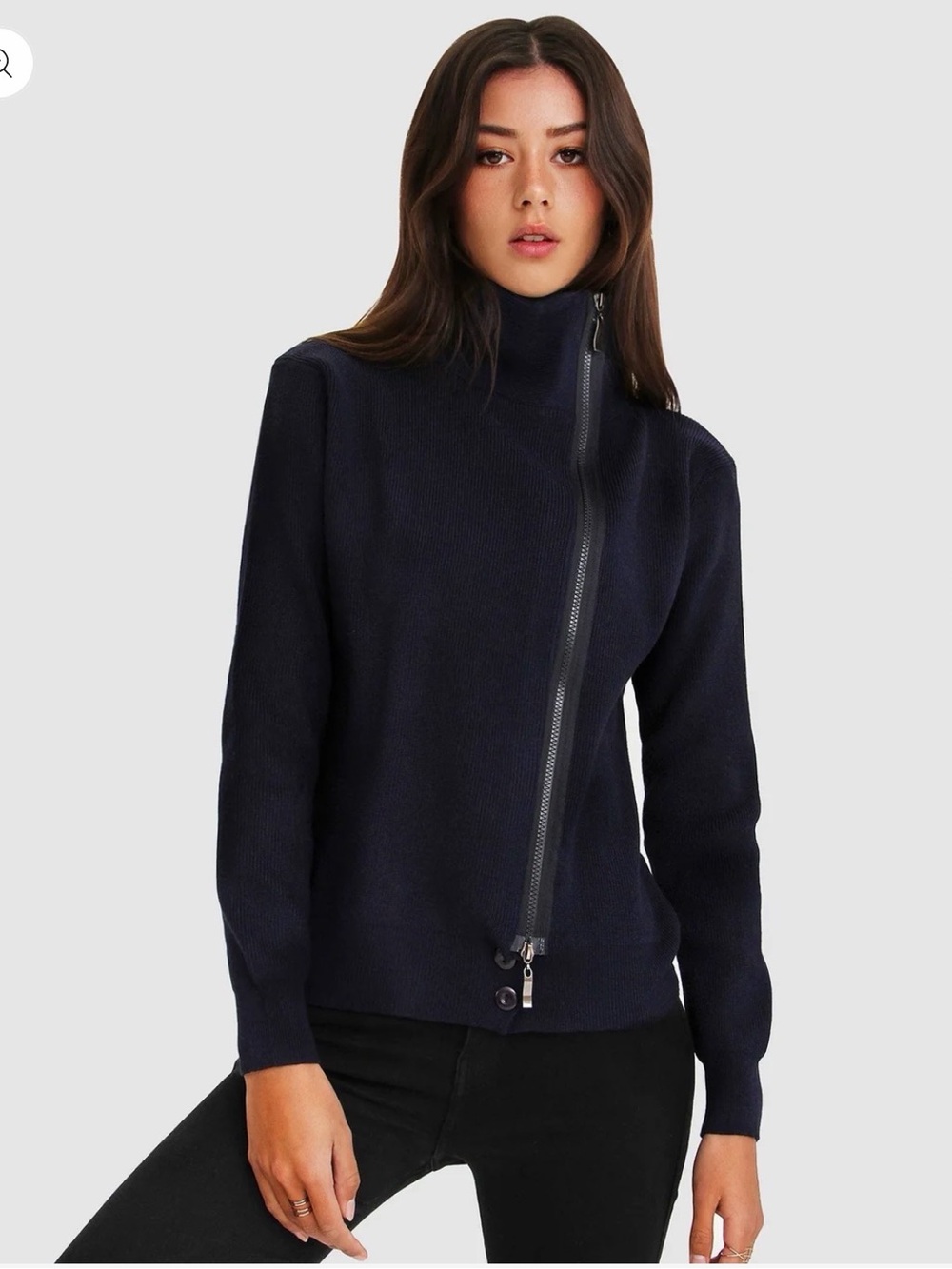 Belle & Bloom Zip Front Sweater Navy Blue Size Small NWT